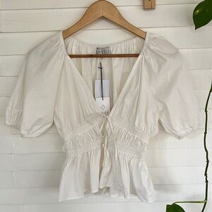 NWT White poplin deep v top